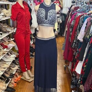 Chic Navy Blue Women's Skirt Set